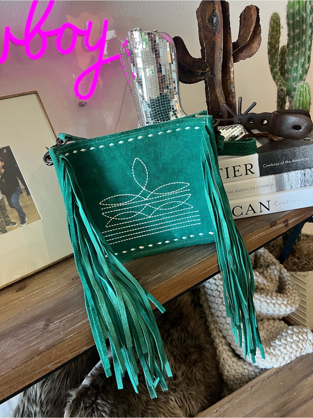 American Darling Teal Suede Fringe Crossbody Bag